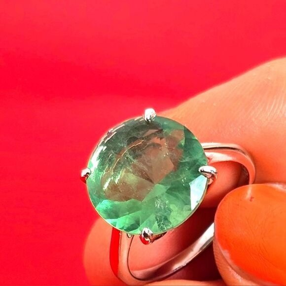 Natural Green Fluorite 925 Sterling Silver Ring Sz 9 - Picture 2 of 7